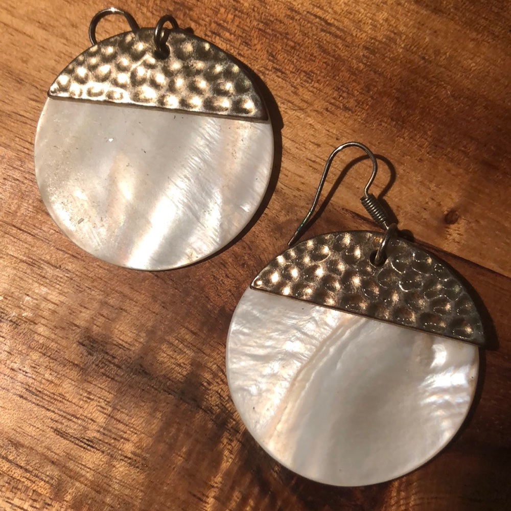 White gold opal circle earrings